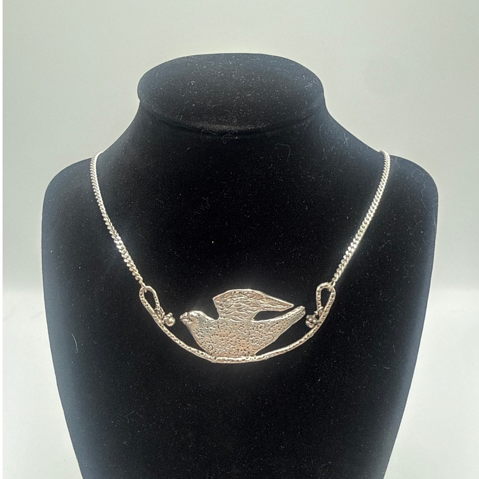 Vintage Mexican Sterling Silver 925 Brutalist Dove Bird Pendant Necklace Mex Pb